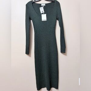Ganni Dark Green Long Sleeve Dress